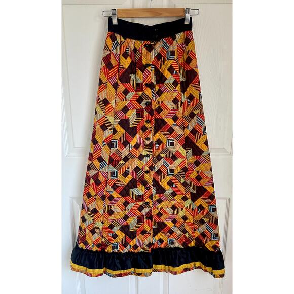 1970's Colorful Quilted Maxi Skirt by Youth Guild Size Extra Small | 70's Style - Picture 1 of 7